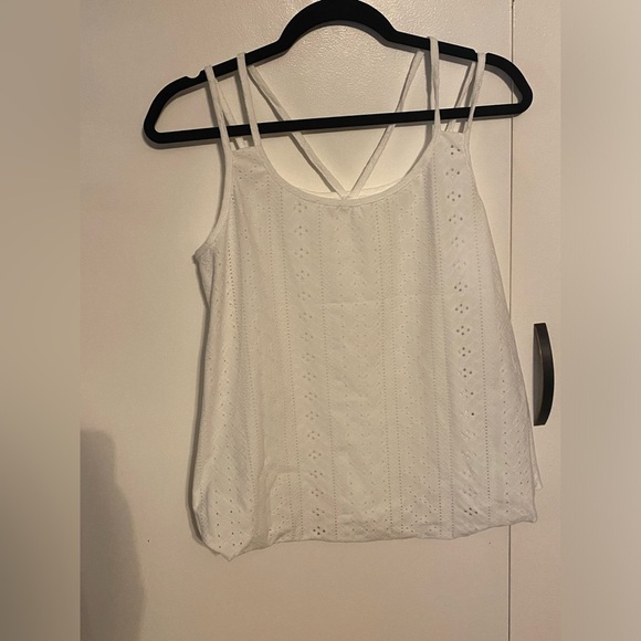 Eyelet Embroidery Casual Split Spaghetti Strap Tank Top, M - Picture 1 of 4